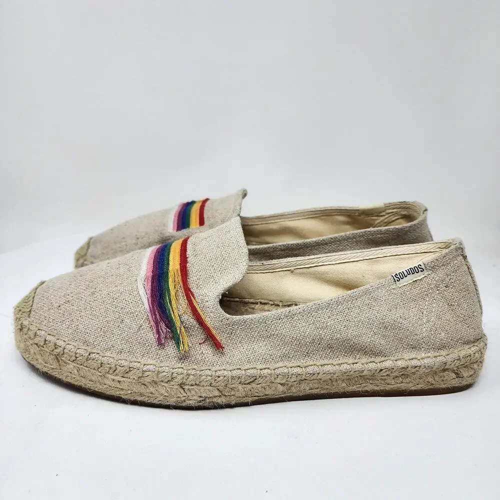 Soludos Rainbow Smoking Slipper Women 10 Cream Canvas Rainbow Espadrille